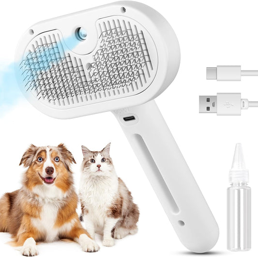 3 In 1 Cat Steam Brush, Pet Steam Brush For Cat Dog Long Short Haired, Pet Spray Hair Removal Comb For Small Animals Shedding & Grooming, Water Mist Spray Brushes With Release Button